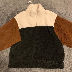 Cream, White, and Black fleece/fluffy quarter zip